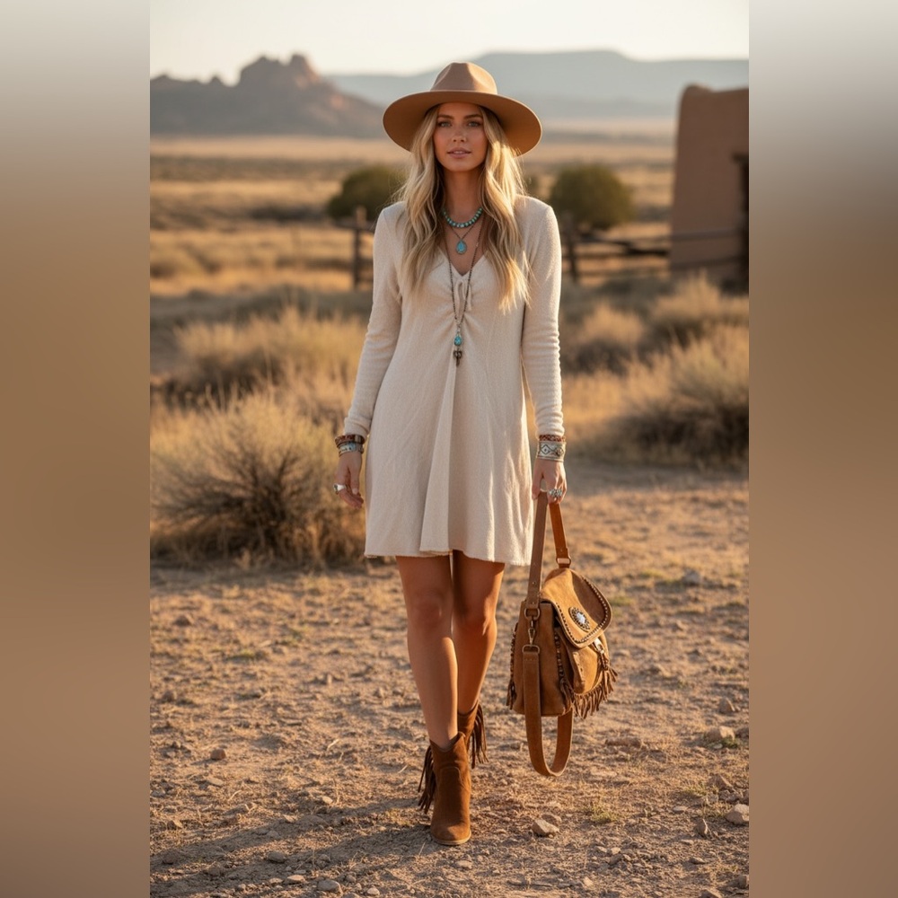 Hem & Thread Cream Long-Sleeve Dress NWOT